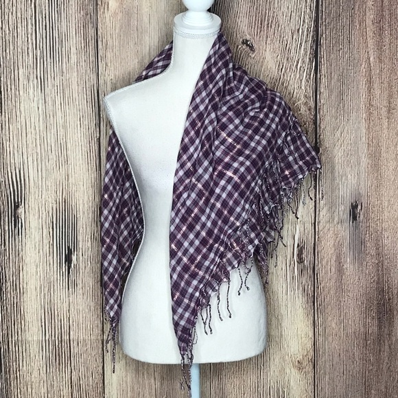 PURPLE PINK FRINGE SQUARE SCARF - Picture 2 of 5